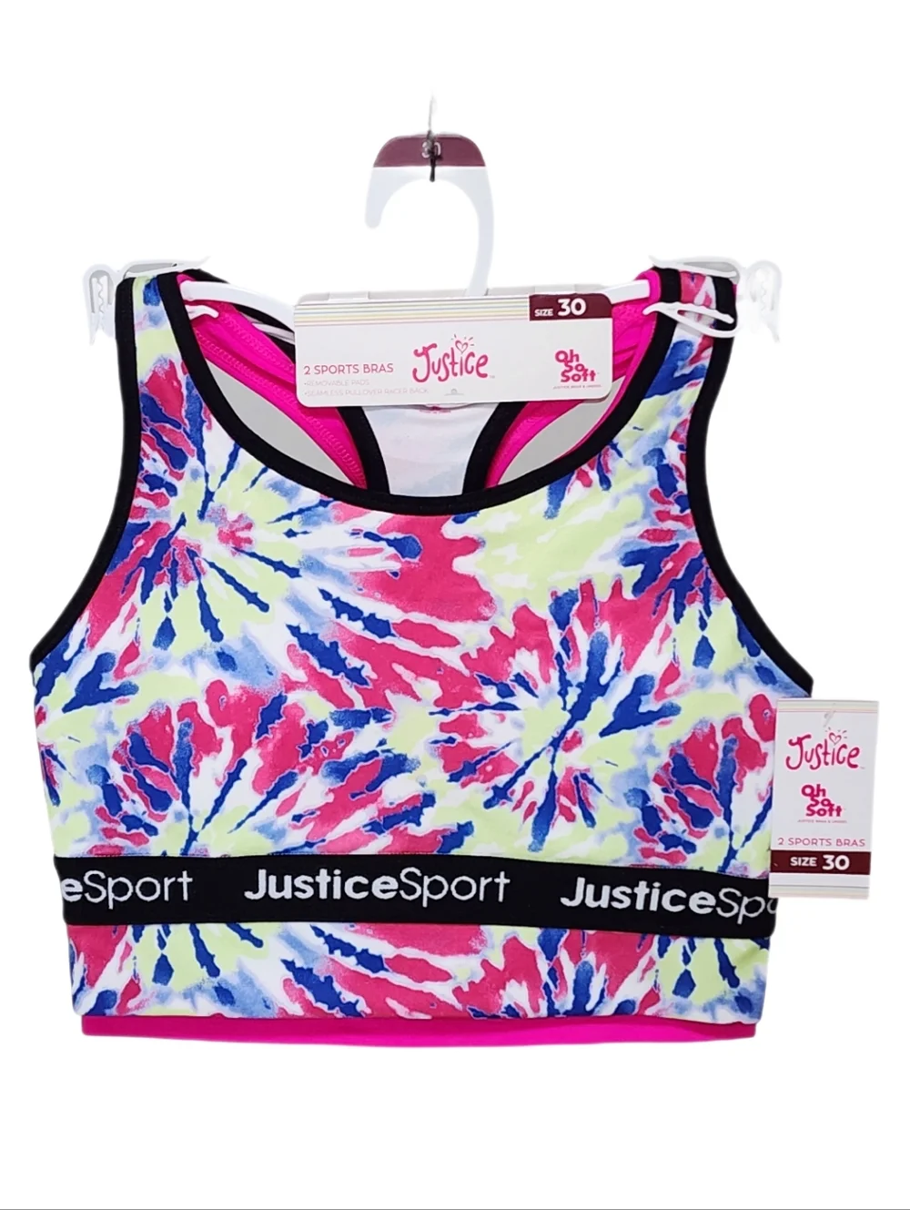 Justice Girl's Seamless Longline 2-pack Sport Bra Multicolor Removable Pads 30.